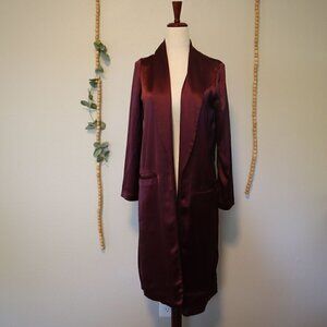 Allen Schwartz Purple Satin Long Length Satin Blazer Coat Size XS
